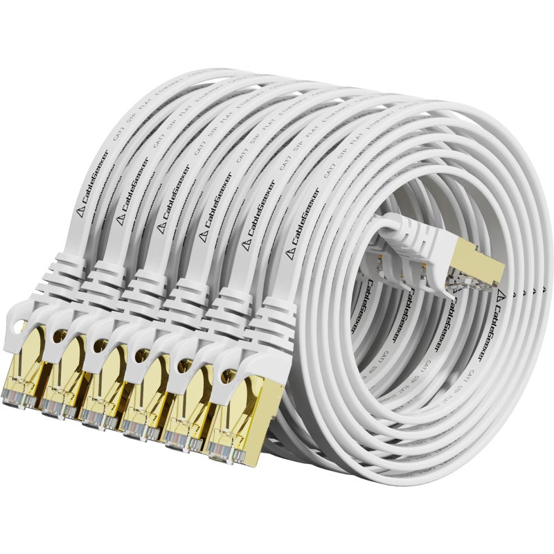 CableGeeker Cat 7 Ethernet Cable 3ft 6 Pack Shielded,Flat Ethernet Patch Cables - High Speed Internet Cable for Modem, Router, LAN, Computer - Compatible with Cat 5e,Cat 6 Network - White - Image 1